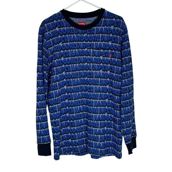 Supreme Super Hardcore Jacquard Long Sleeve Shirt Blue Men’s Size Medium - Picture 1 of 9